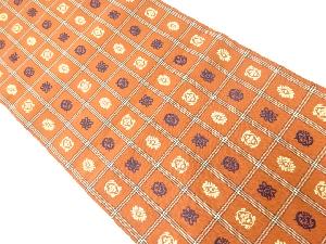 アンティーク　格子に抽象模様織出し名古屋帯（着用可）